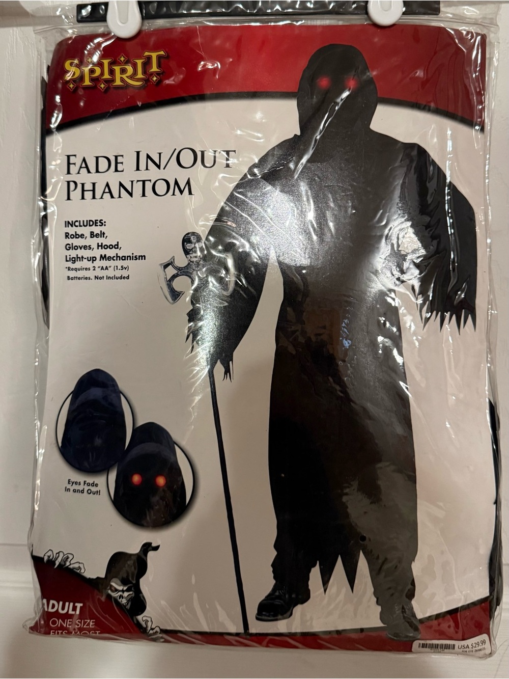 Spirit Fade In/Out Phantom Costume - Black with Red Eyes